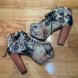 ULTRA RARE Jeffrey Campbell Cat Tapestry Lita Platform Boots